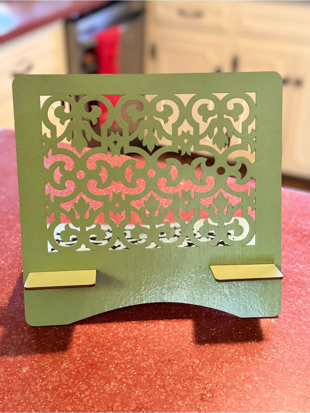 Hand crafted and painted wood iPad or tablet holder made to order sage green